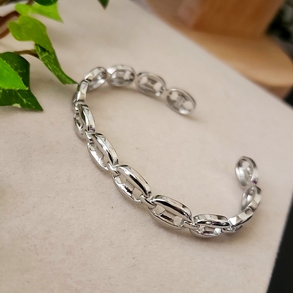 Silver Mariner's Chain Link Open End Cuff Bracelet Stainless Steel - Picture 1 of 6